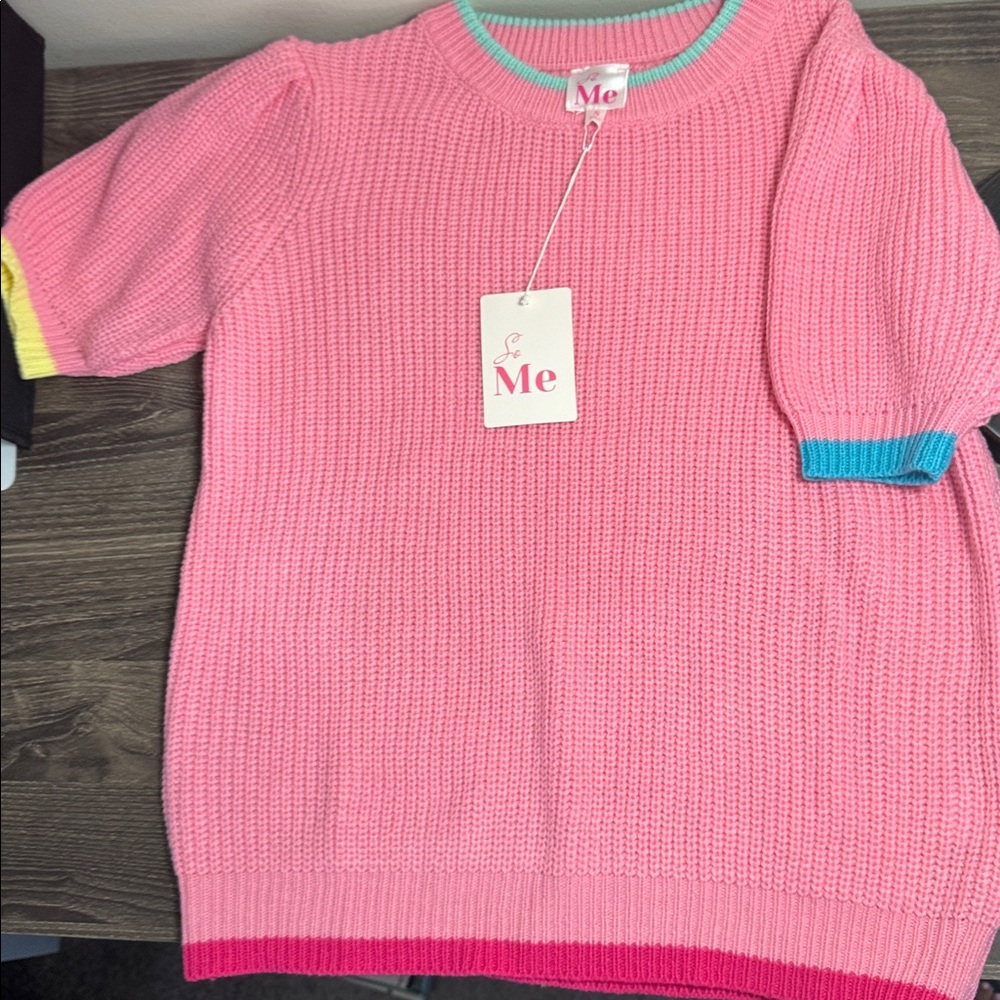 So Me Pink and Mint Knit Top
